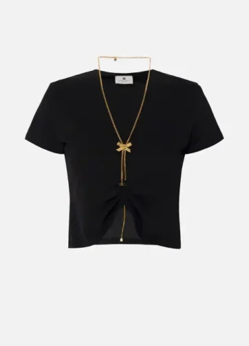 ELISABETTA FRANCHI MA00651E2 Jersey T-shirt with bow necklace