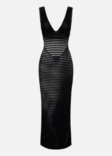 ELISABETTA FRANCHI AM67T52E2 Dress in open-knit fabric with slit