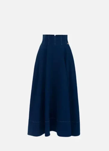 ELISABETTA FRANCHI GO08151E2 Crêpe circle skirt with contrasting topstitching