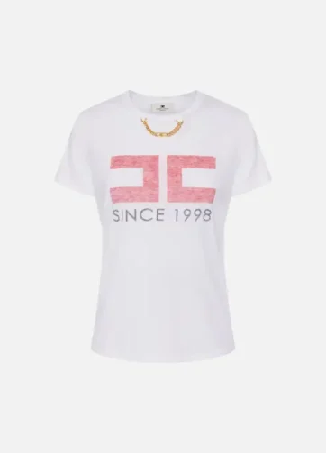 ELISABETTA FRANCHI MA03351E2 Jersey T-shirt with print and chain