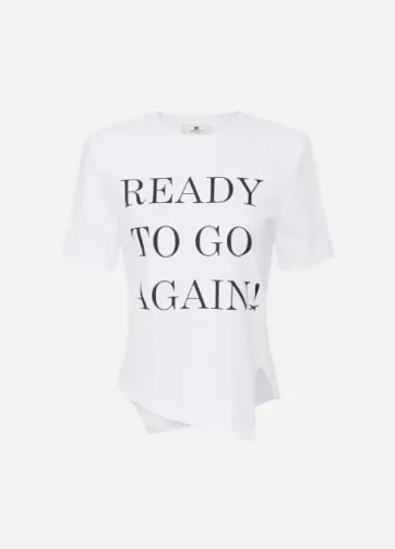 ELISABETTA FRANCHI MA03451E2 Asymmetric jersey T-shirt with lettering