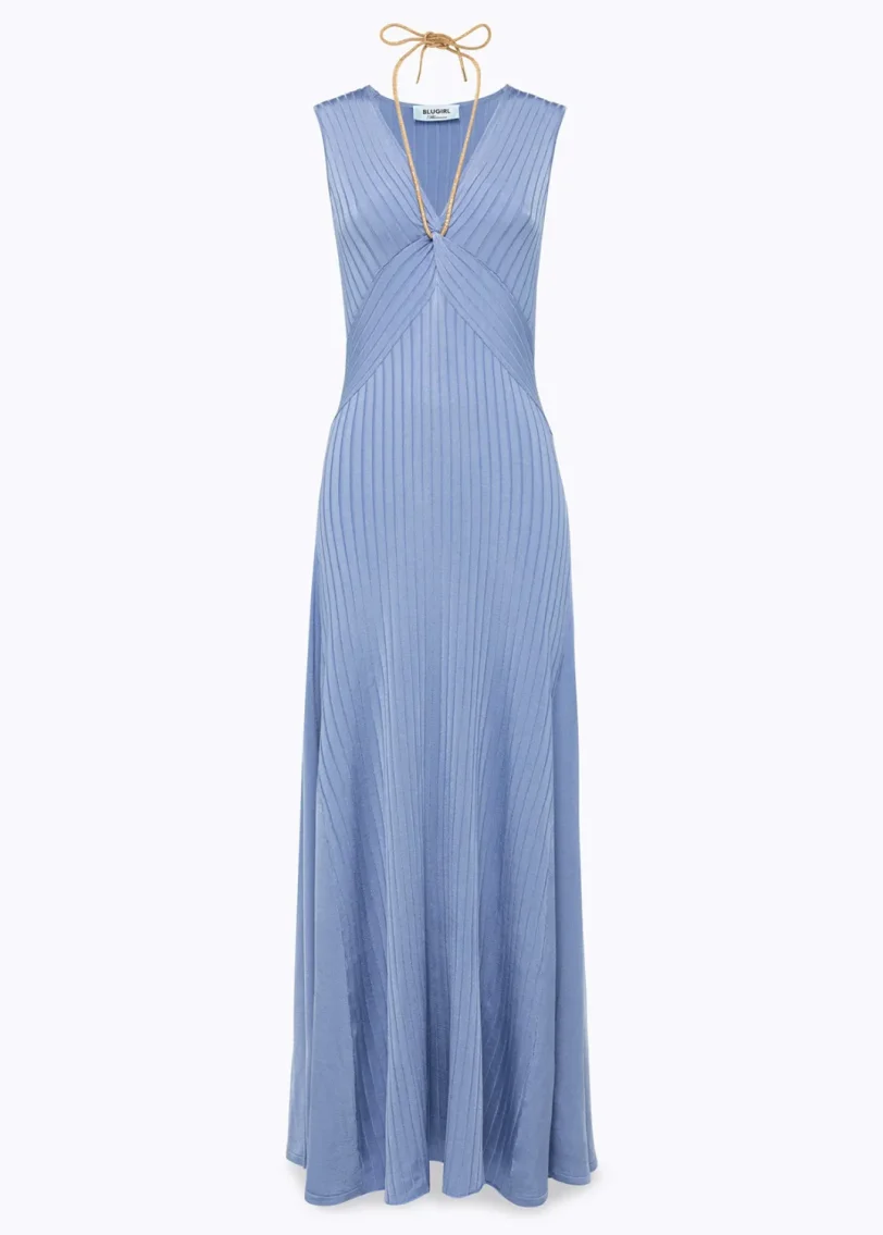 BLUGIRL LONG DRESS WITH DRAPED DETAILS AND NECKLACE
