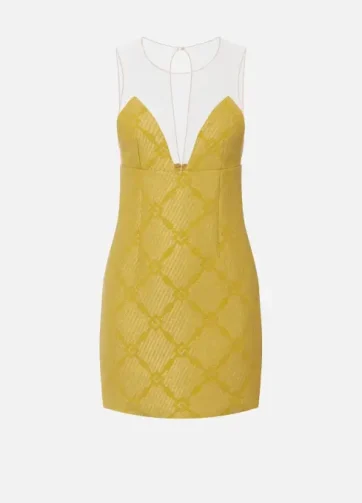 ELISABETTA FRANCHI AB73551E2 Raffia and tulle dress with diamonds