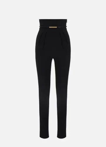 ELISABETTA FRANCHI PA13457E2 Trousers in lightweight crêpe fabric with belt