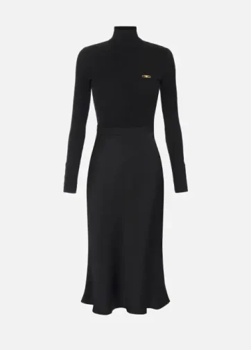ELISABETTA FRANCHI AM06B56E2 Abito in maglia a coste e tessuti satinati con tasca