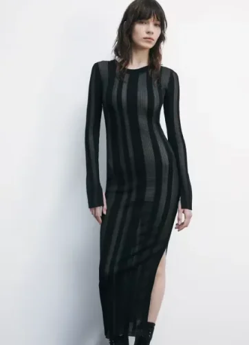 PATRIZIA PEPE Fitted midi knit dress in transparent fabric