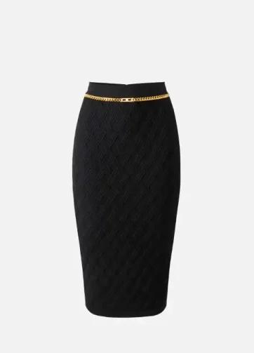 ELISABETTA FRANCHI GK20B56E2 Skirt in knit fabric with diamonds and jewel details