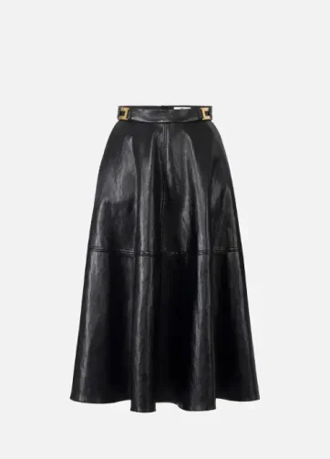 ELISABETTA FRANCHI GO13656E2 Crackled leather-effect skirt with logo details