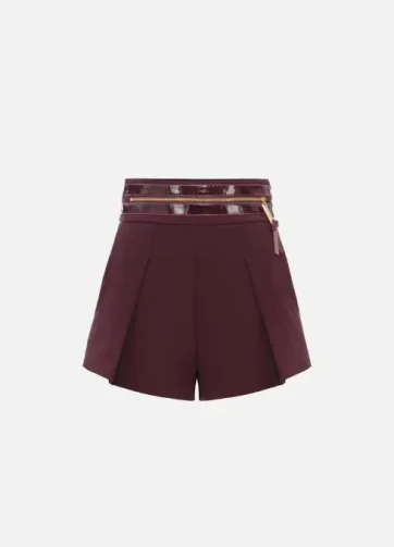 ELISABETTA FRANCHI SH01256E2 Shorts in lightweight crêpe fabric with crackled leather-effect waistband